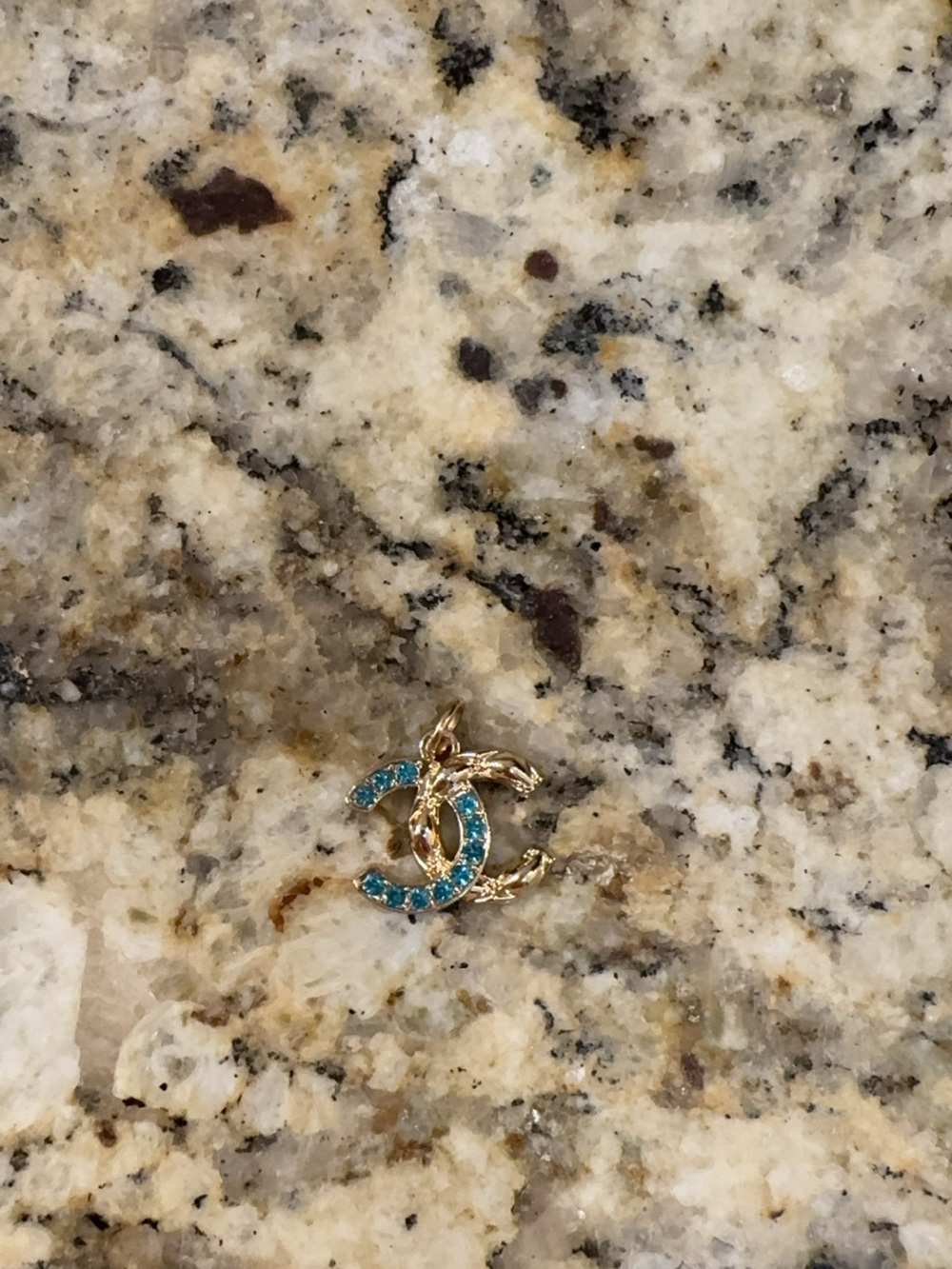 Chanel necklace Gold-Tone Logo Pendant with Turquoise Crystals